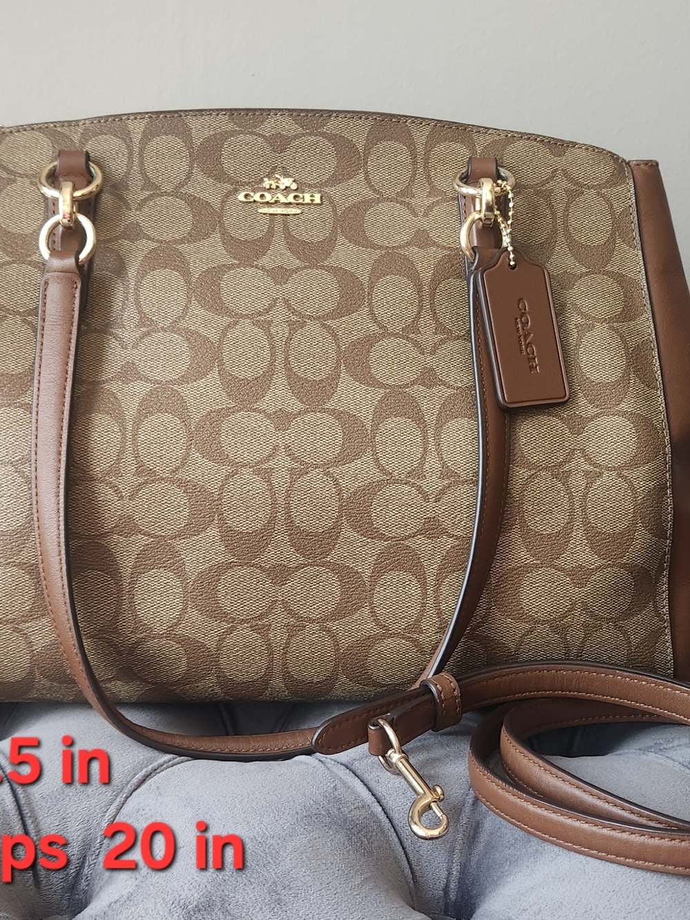 Coach Brown Logo Dome Shoulder Bag with Leather Trim